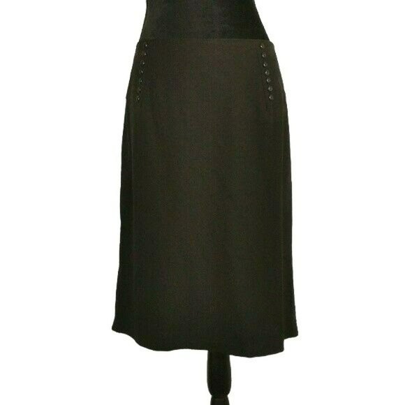 AB Studios Black Skirt Buttons Pleated Back Hem Size 12 - Picture 1 of 5